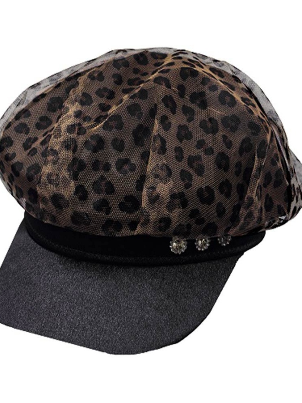 Leopard Print Newsboy Cap with Black Brim